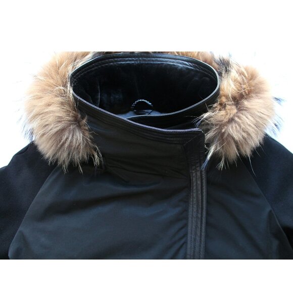 Mackage Down Parka Jacket / Size XL / Black Wool Duck Hooded Long Asymmetrical - Picture 5 of 14